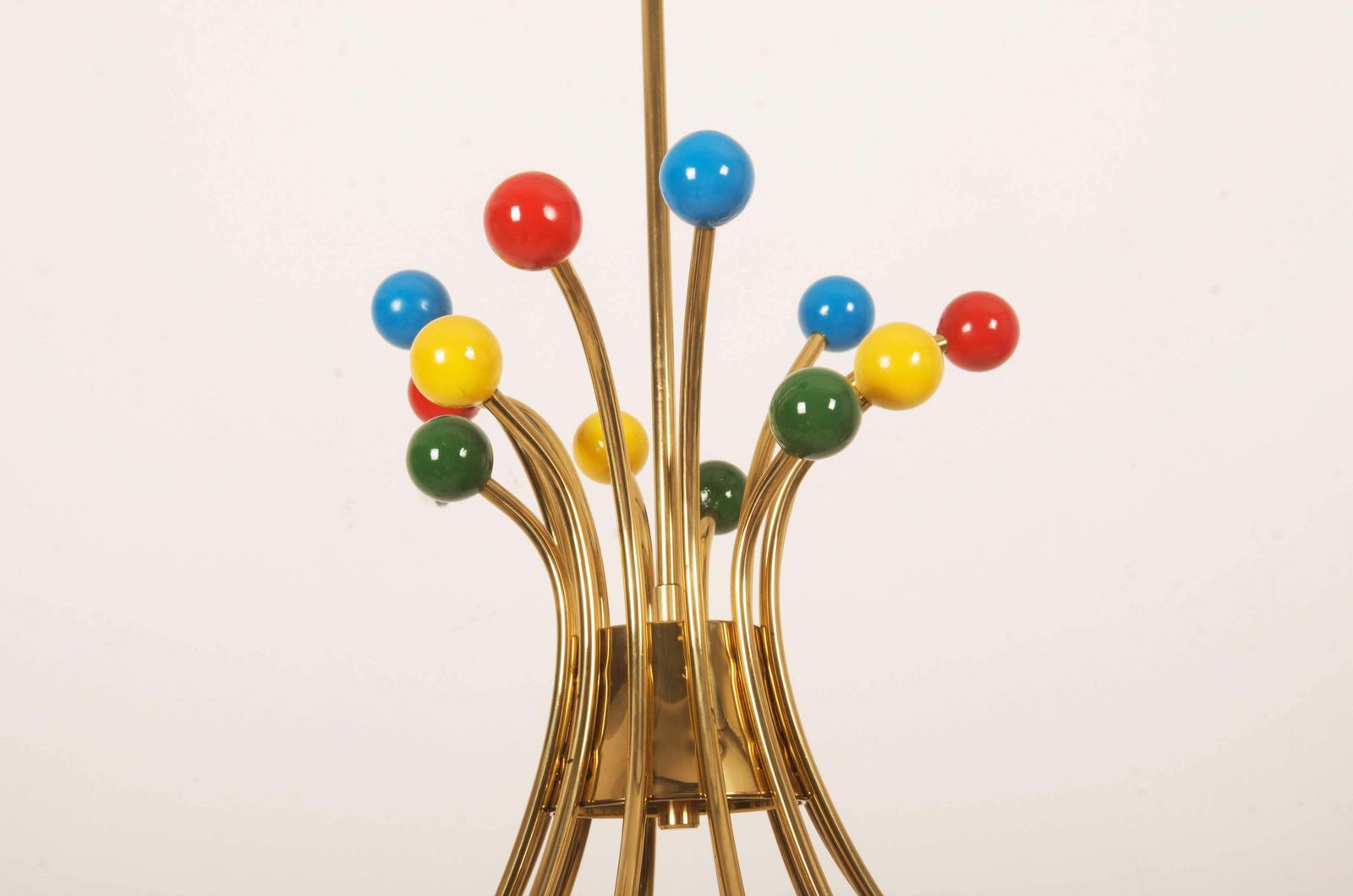 photo for sale Midcentury Brass Opaline Glass Chandelier By Rupert Nikoll