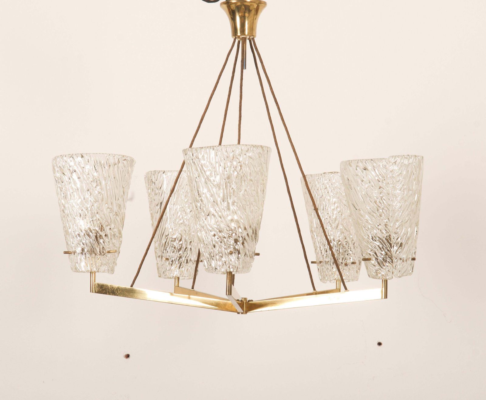 Lighting Austrian Brass Chandelier With Textured Glass By J. T. Kalmar photo
