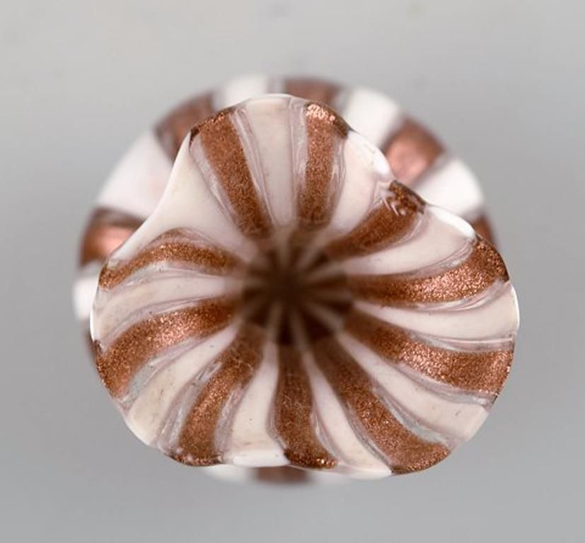 "Zanfirico" Murano, Brown And White Striped Vase In Mouth Blown Art Glass, 1960s photo Home Decor