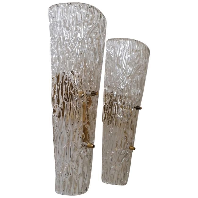 Rare Large Structured Glass Wall Lights Sconces By Kalmar