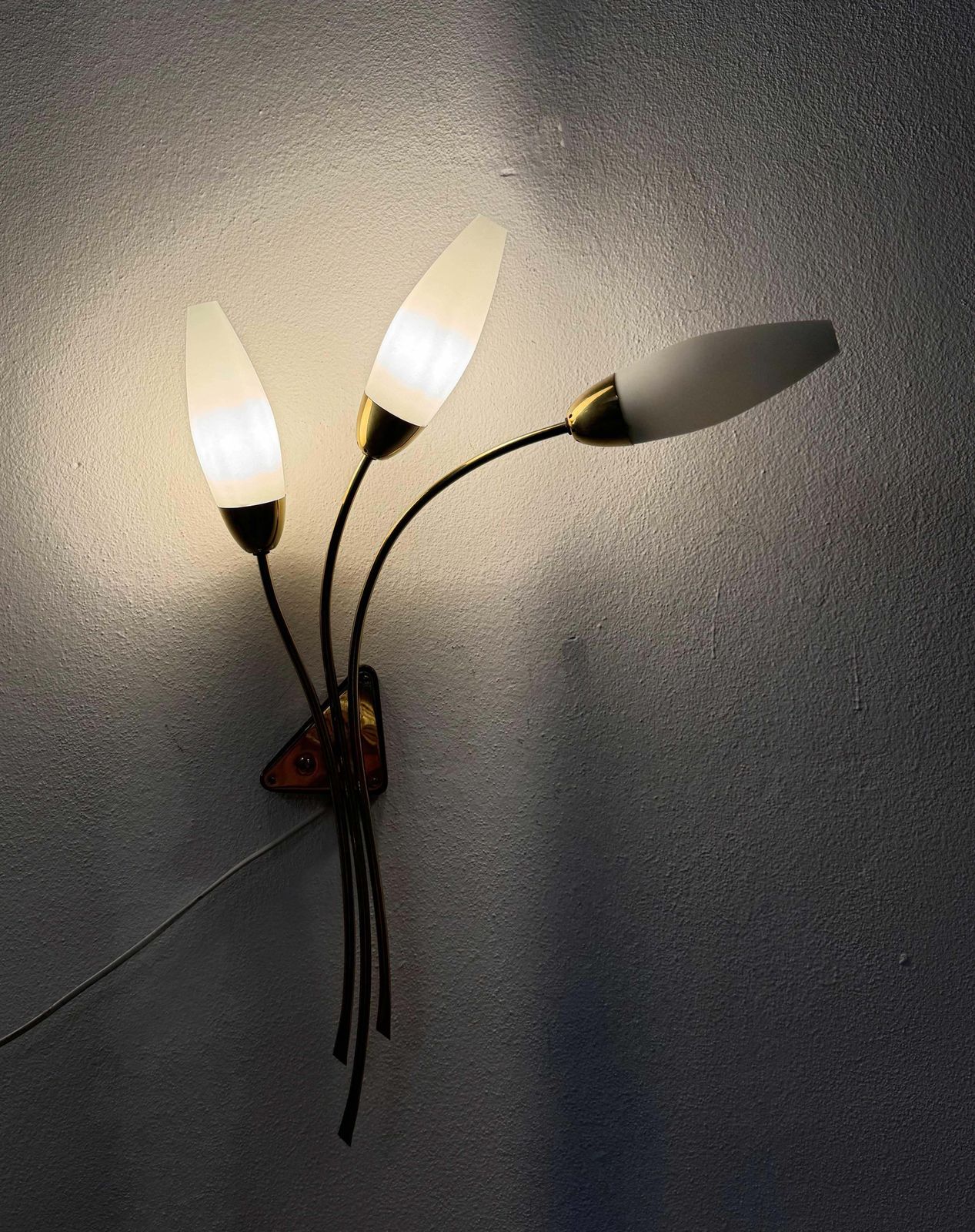 photo vintage A Pair Of Brass Opaline Glass Sconce Wall Lamp By Rupert Nikoll