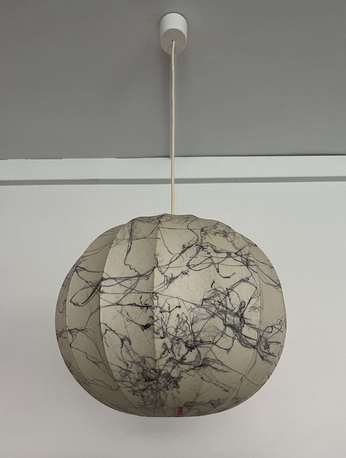 Italian Mid Century Cocoon Grey Chandelier By "Cocoon Crèation", 1970s photo vinterior