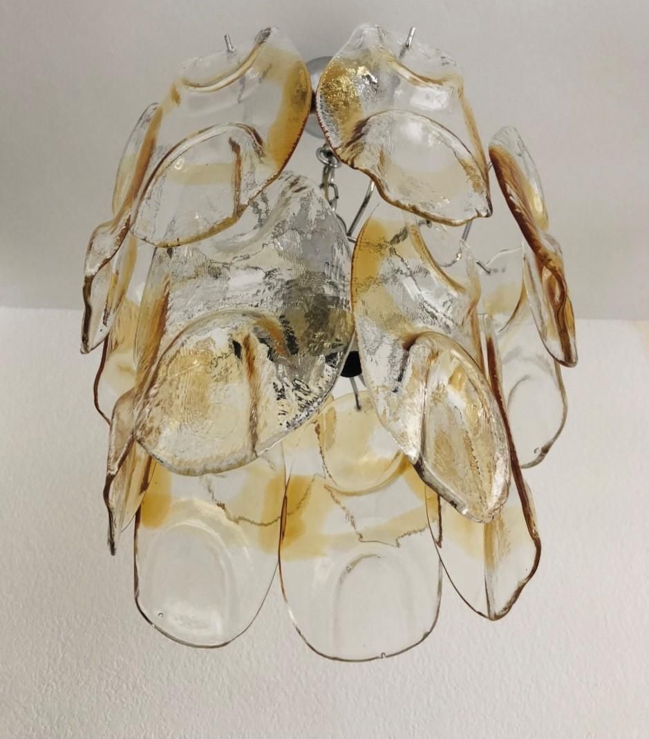 Italian Clear Amber Murano Glass Midcentury Chandelier By Avmazzega, 1960s photo Lighting