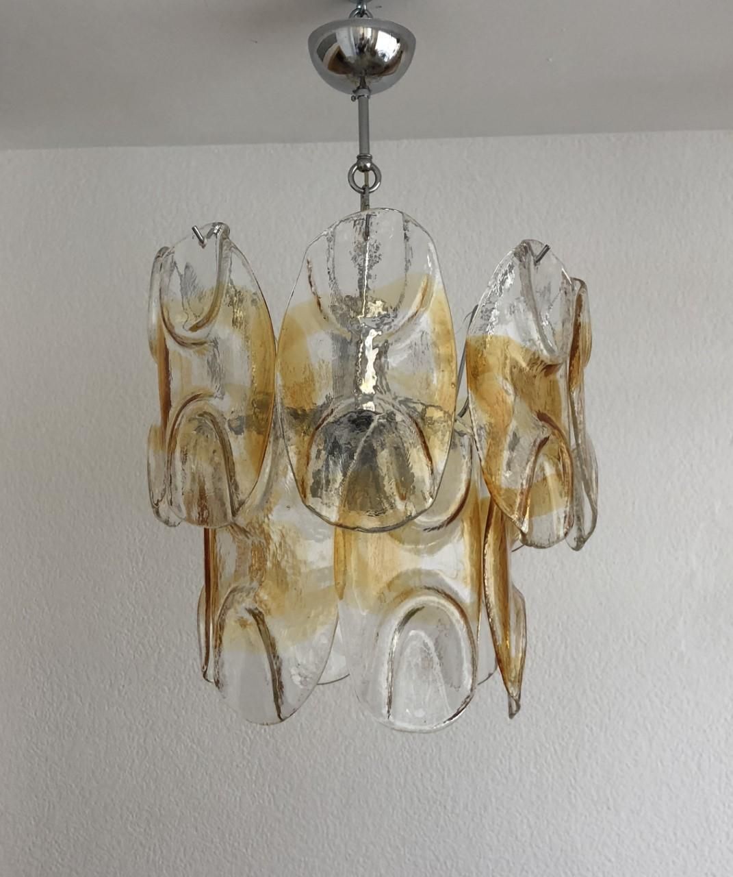 Italian Clear Amber Murano Glass Midcentury Chandelier By Avmazzega, 1960s photo vinterior