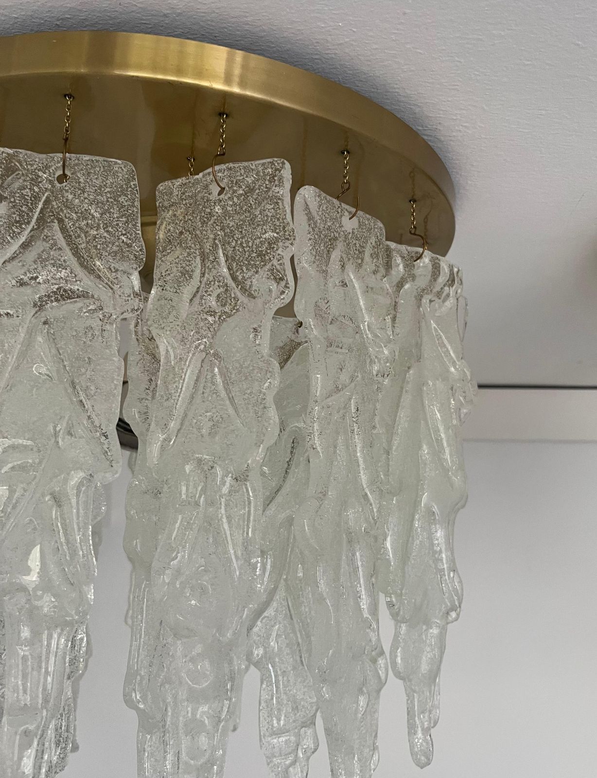 Italian Mid Century Murano Glass Leaf Chandelier Or Flushmount, 1970s photo vinterior