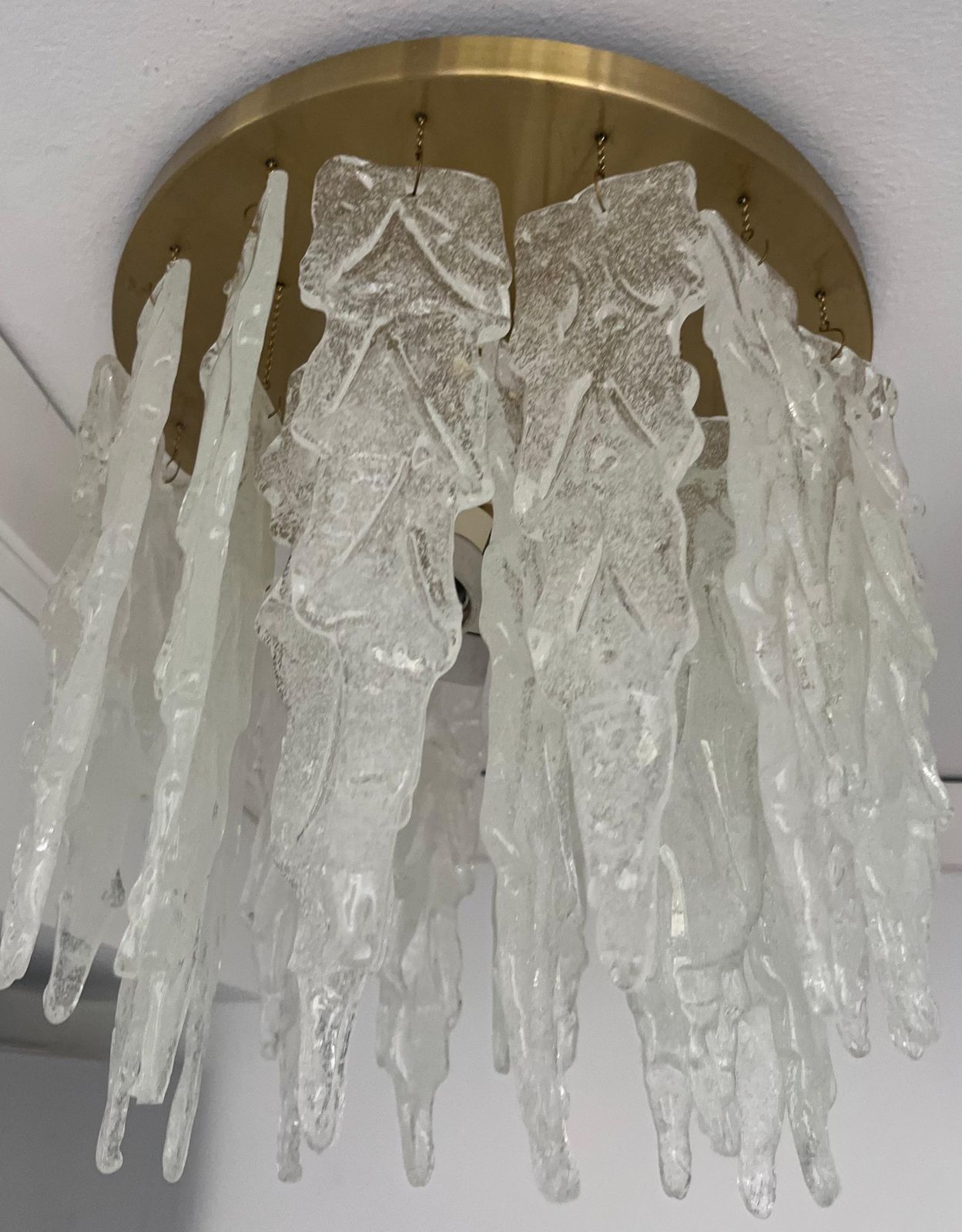 photo for sale Italian Mid Century Murano Glass Leaf Chandelier Or Flushmount, 1970s