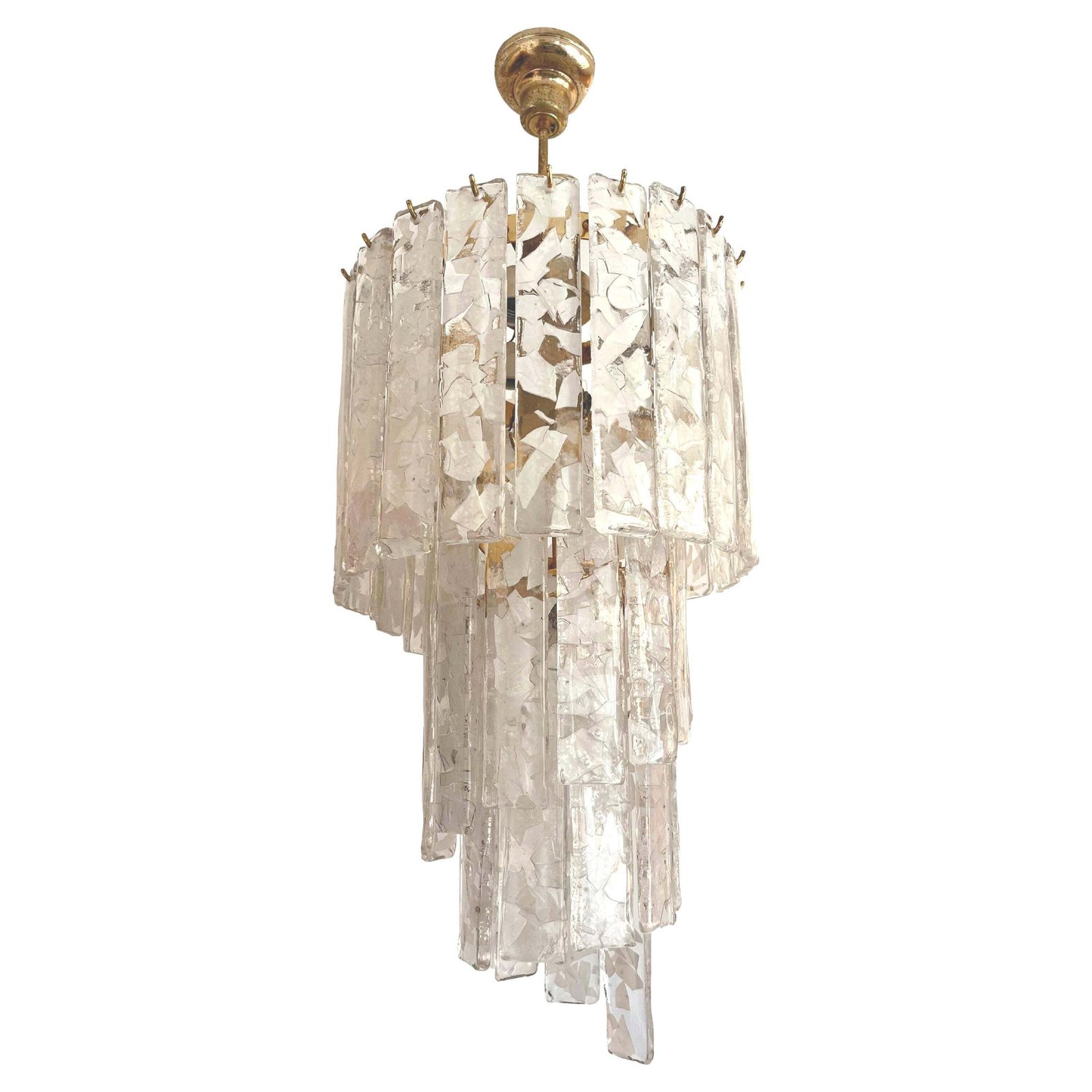 Italian Mid Century "Terrazzo" White Murano Glass Spiral Chandelier, 1980s