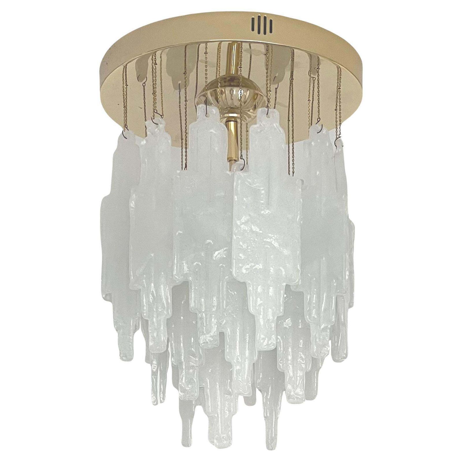 Italian Mid Century Snow White Murano Glass Chandelier By Poliarte, 1970s