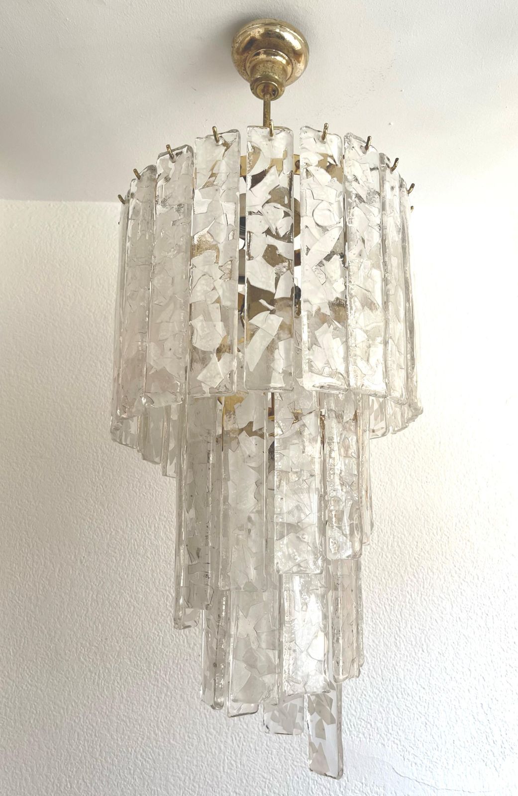 Italian Mid Century "Terrazzo" White Murano Glass Spiral Chandelier, 1980s photo buy