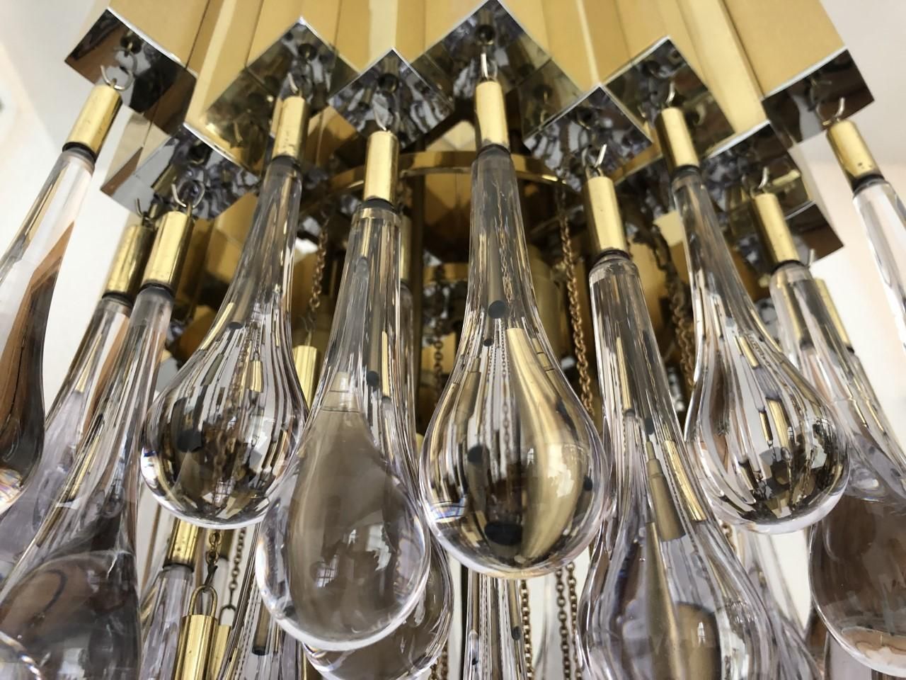 Teardrop Tear Drop Brass Long Chandelier By Bd Lumica, Barcelona, 1970s photo 5678.0