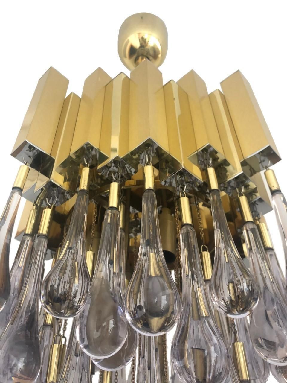 photo for sale Teardrop Tear Drop Brass Long Chandelier By Bd Lumica, Barcelona, 1970s