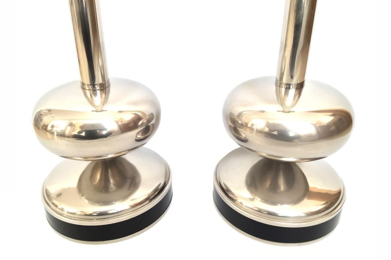 Pair Of Midcentury Chromed And Black Enamel Spanish Table Lamps, 1970s photo furniture