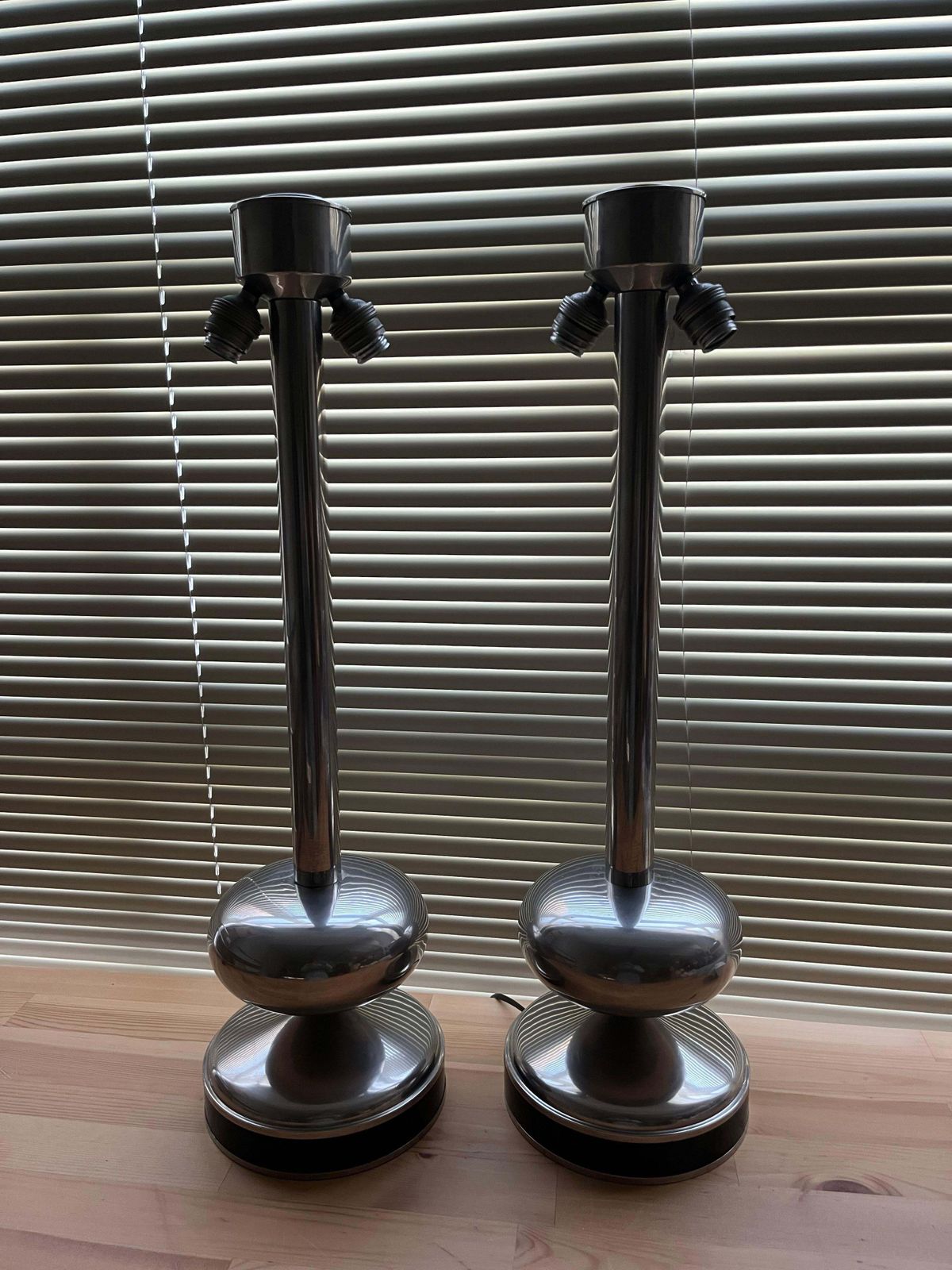 845.0 Pair Of Midcentury Chromed And Black Enamel Spanish Table Lamps, 1970s photo