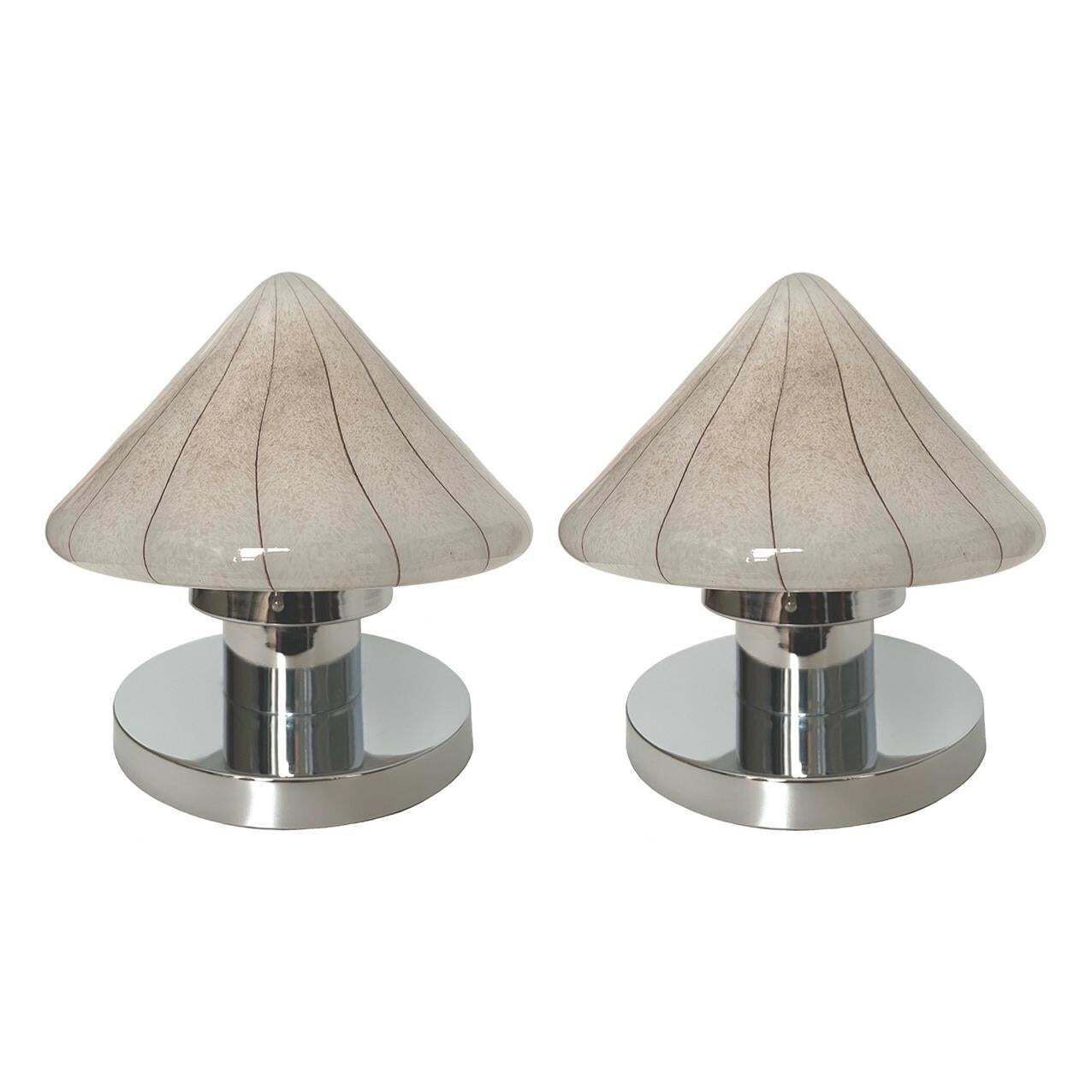 photo for sale Pair Of Midcentury Murano Glass And Chromed Italian Table Lamps, 1970s
