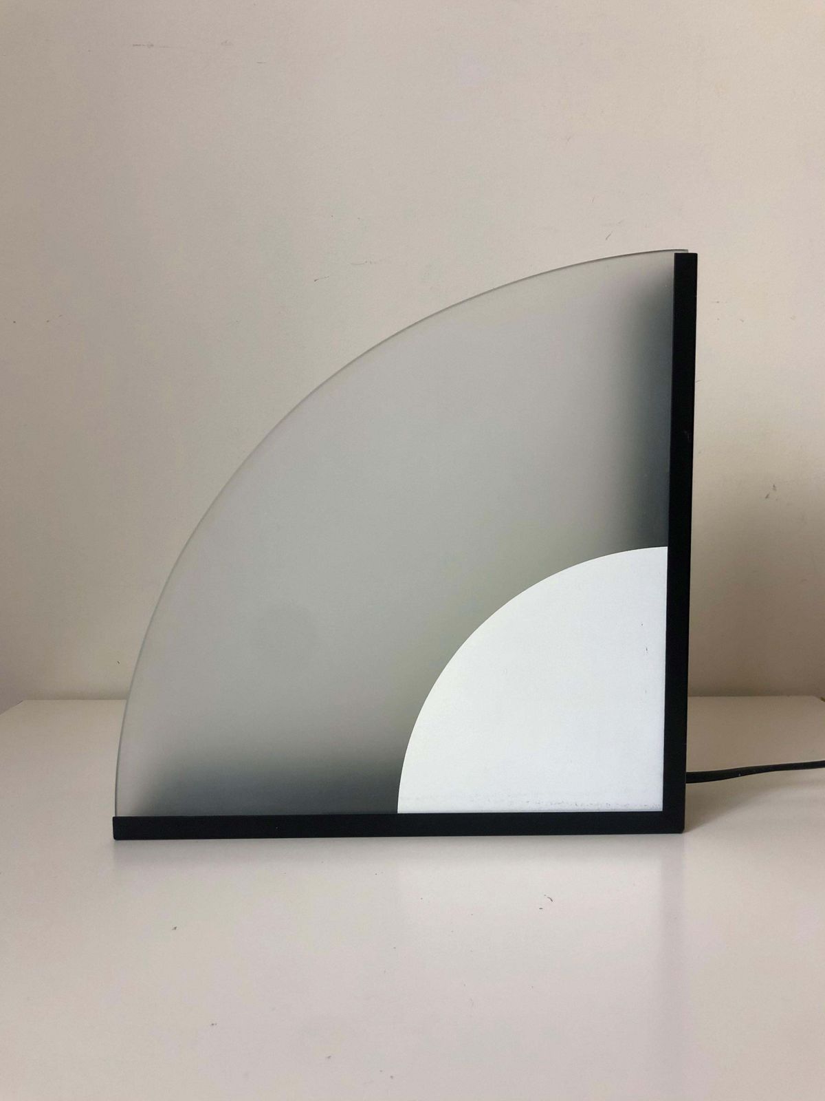 Italian Postmodern Pair Of White Black Glass And Metal Table Lamps, 1980s photo furniture