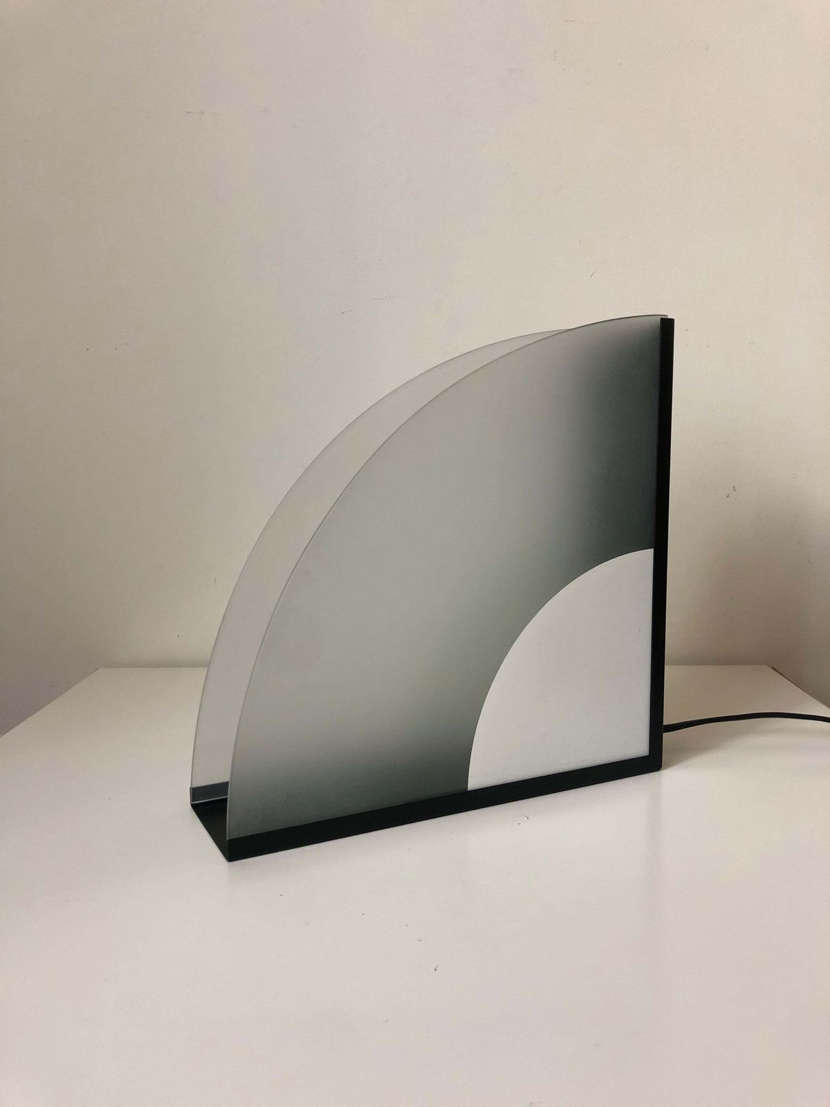 Italian Postmodern Pair Of White Black Glass And Metal Table Lamps, 1980s photo for sale