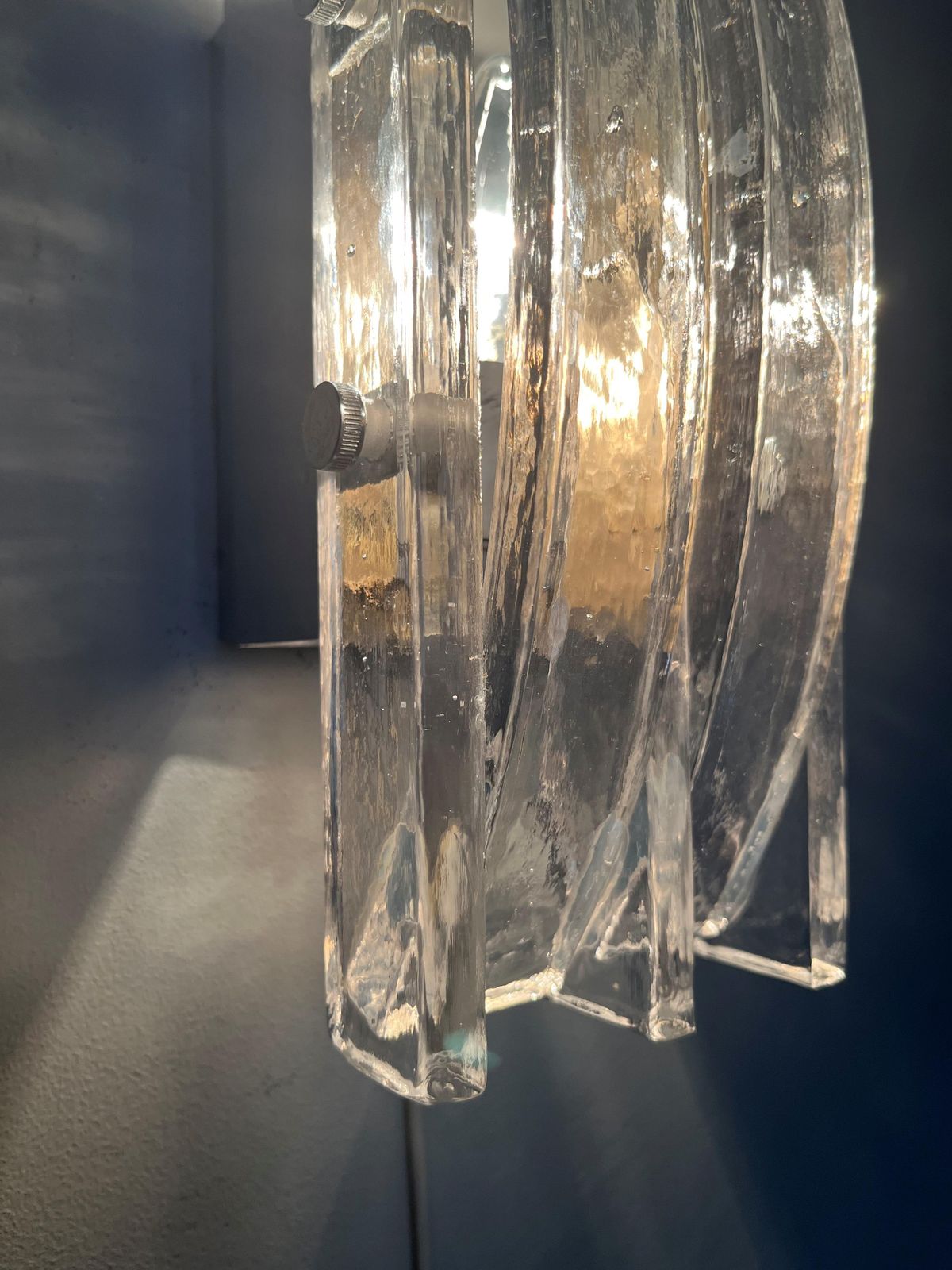 Italian Midcentury Pair Of Clear Murano Wall Sconces By Poliarte, 1970s photo vintage