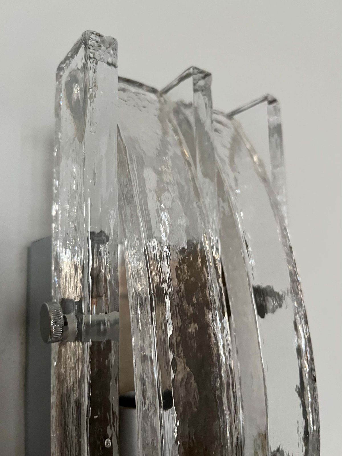 photo for sale Italian Midcentury Pair Of Clear Murano Wall Sconces By Poliarte, 1970s