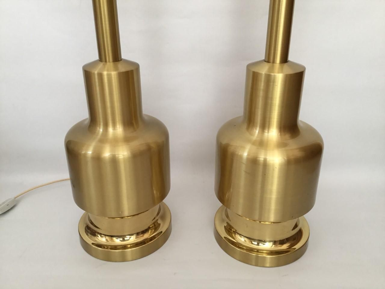 Large Pair Of Midcentury Golden Brass Spanish Table Lamps By Clar, 1970s photo 1355.0