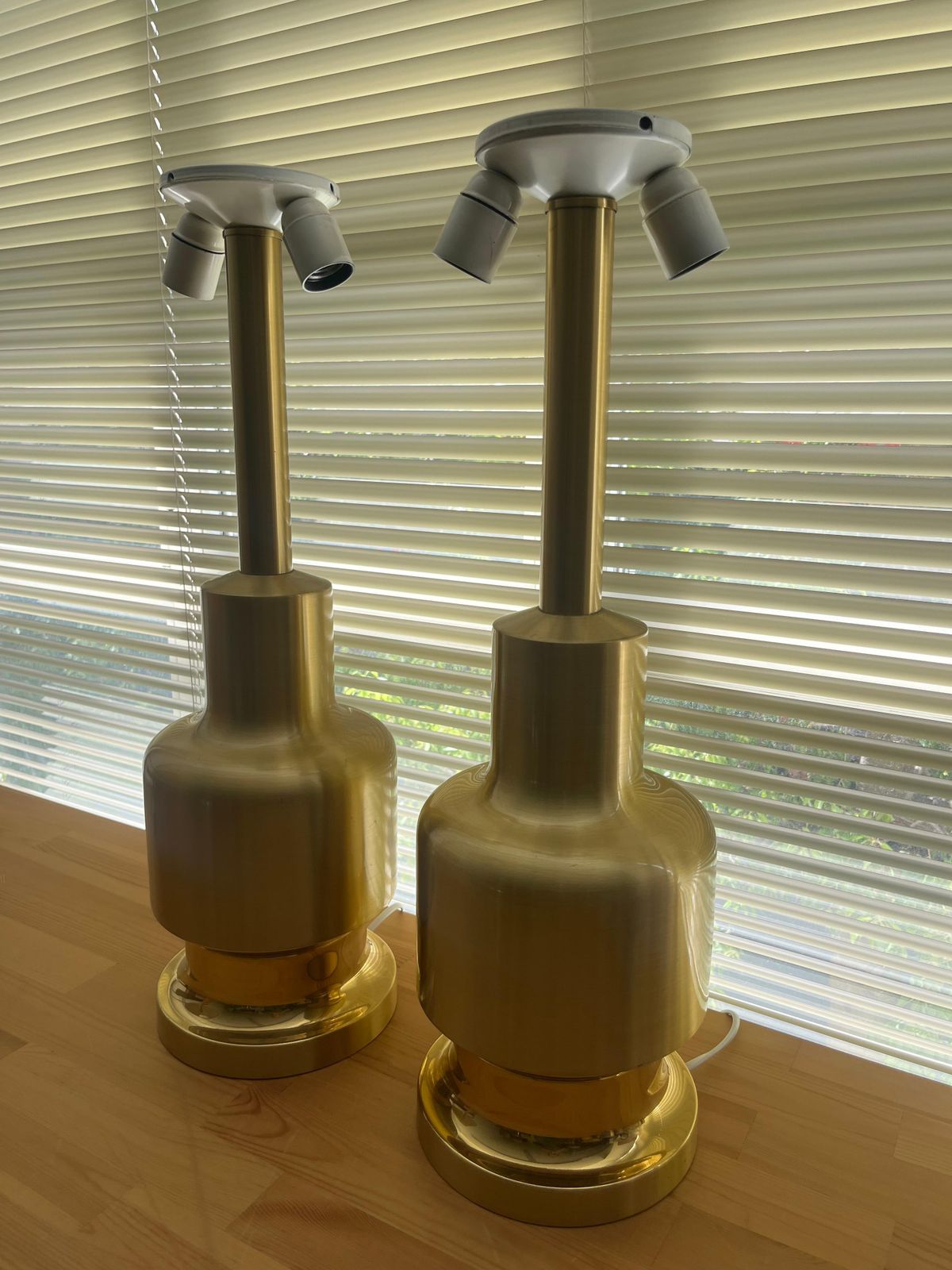 1355.0 Large Pair Of Midcentury Golden Brass Spanish Table Lamps By Clar, 1970s photo