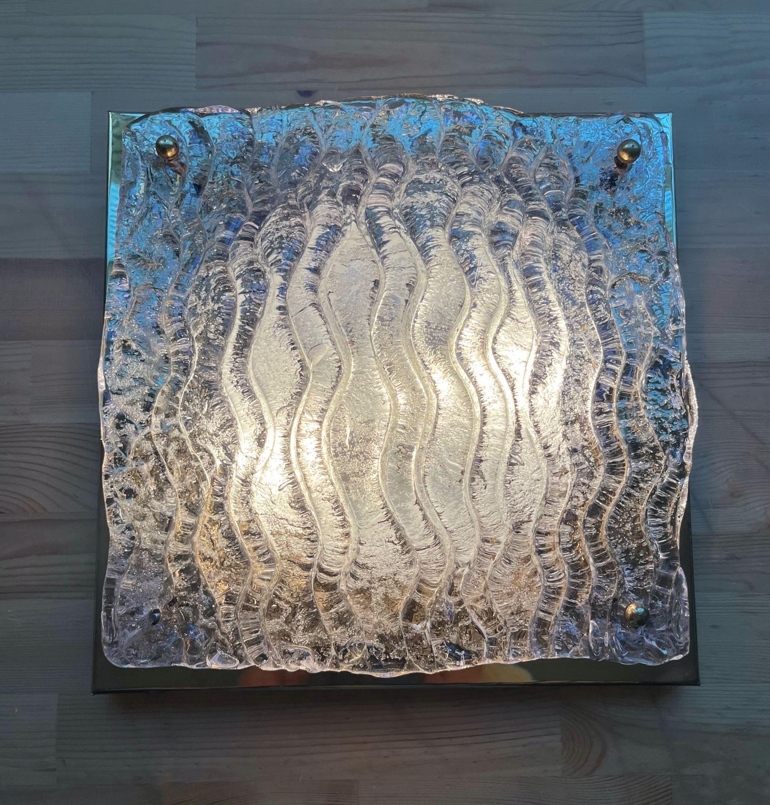 Italian Large Mid Century Clear Murano And Brass Wall Sconce By Mazzega, 1970s photo 590.0