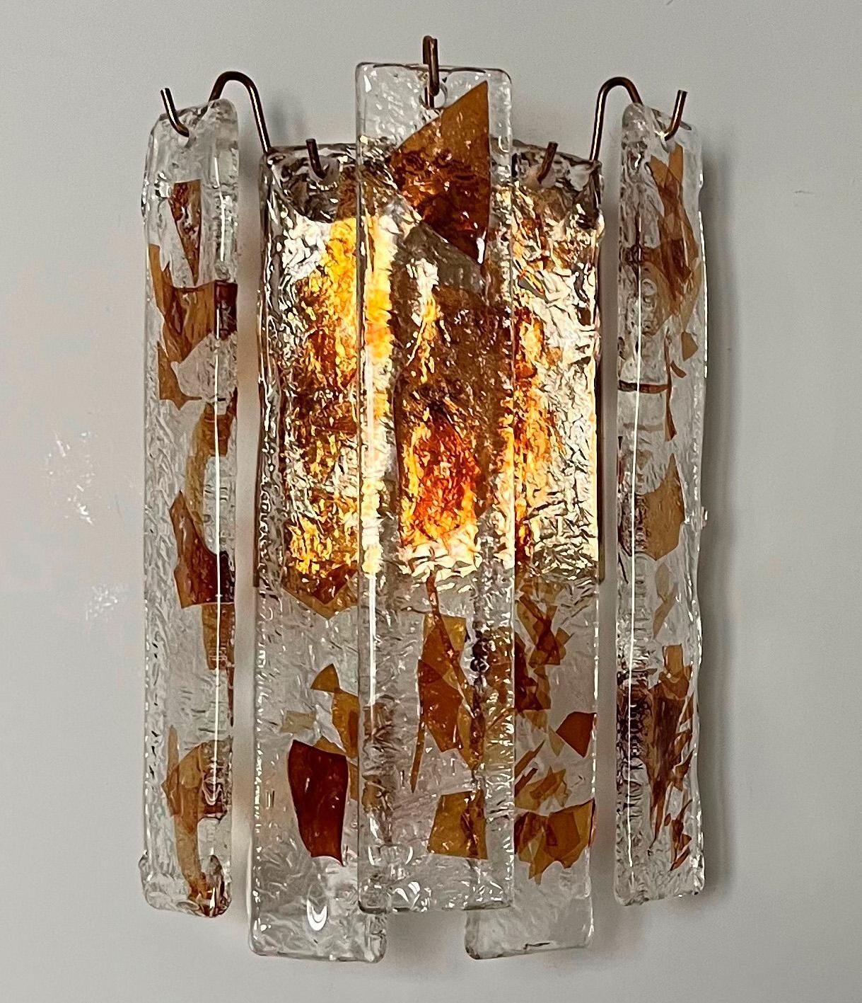 Pair Of Midcentury Italian Terrazzo Amber Murano Glass Wall Sconces, 1970s photo for sale