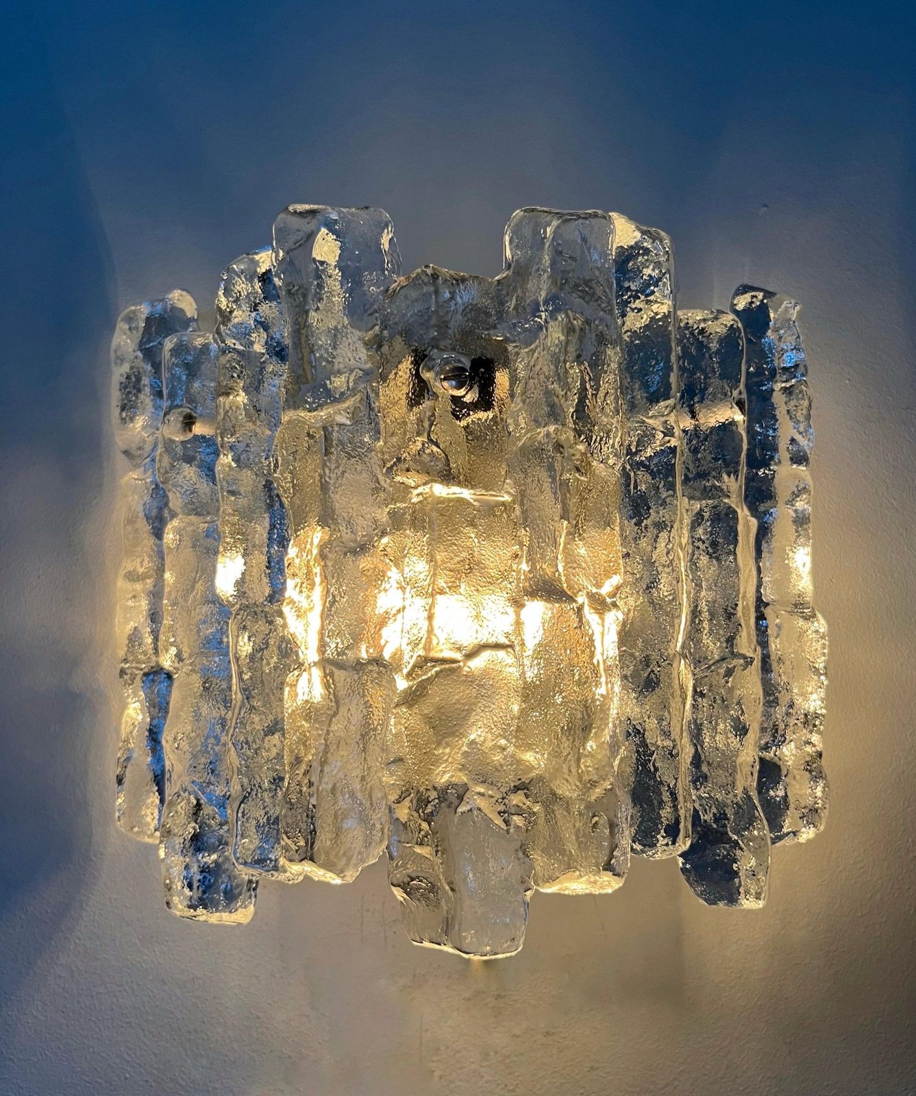 Austrian Midcentury "Sierra" Ice Glass Pair Of Wall Sconces By Kalmar, 1970s photo Lighting