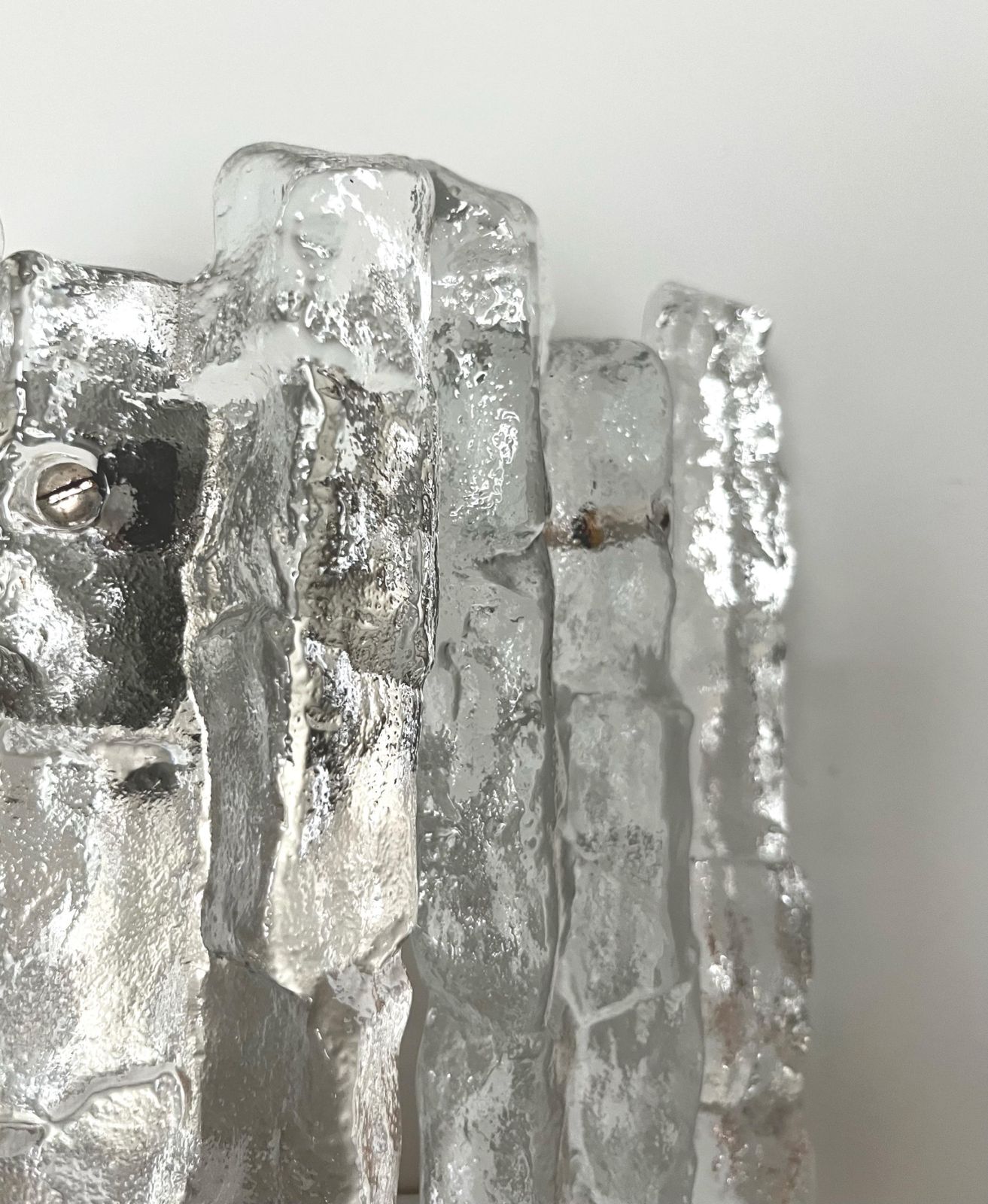 Lighting Austrian Midcentury "Sierra" Ice Glass Pair Of Wall Sconces By Kalmar, 1970s photo
