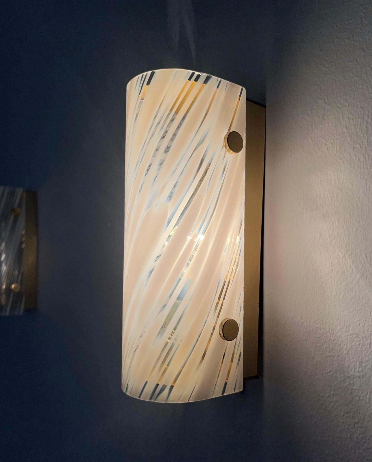 Lighting German Mid Century White Clear Murano Pair Of Wall Sconces By Hillebrand, 1970s photo