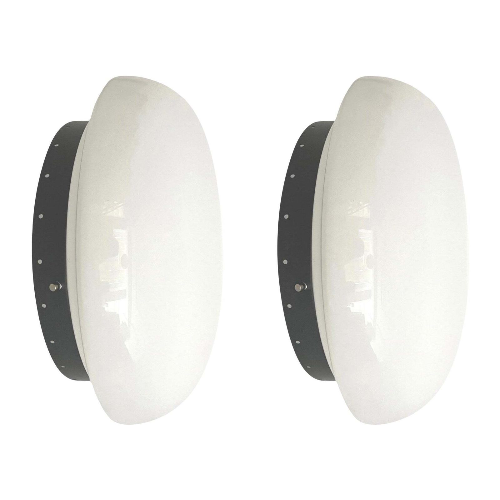 Large Italian Mid Century Large Pair Of White Glass Wall Sconces By Veart, 1970s