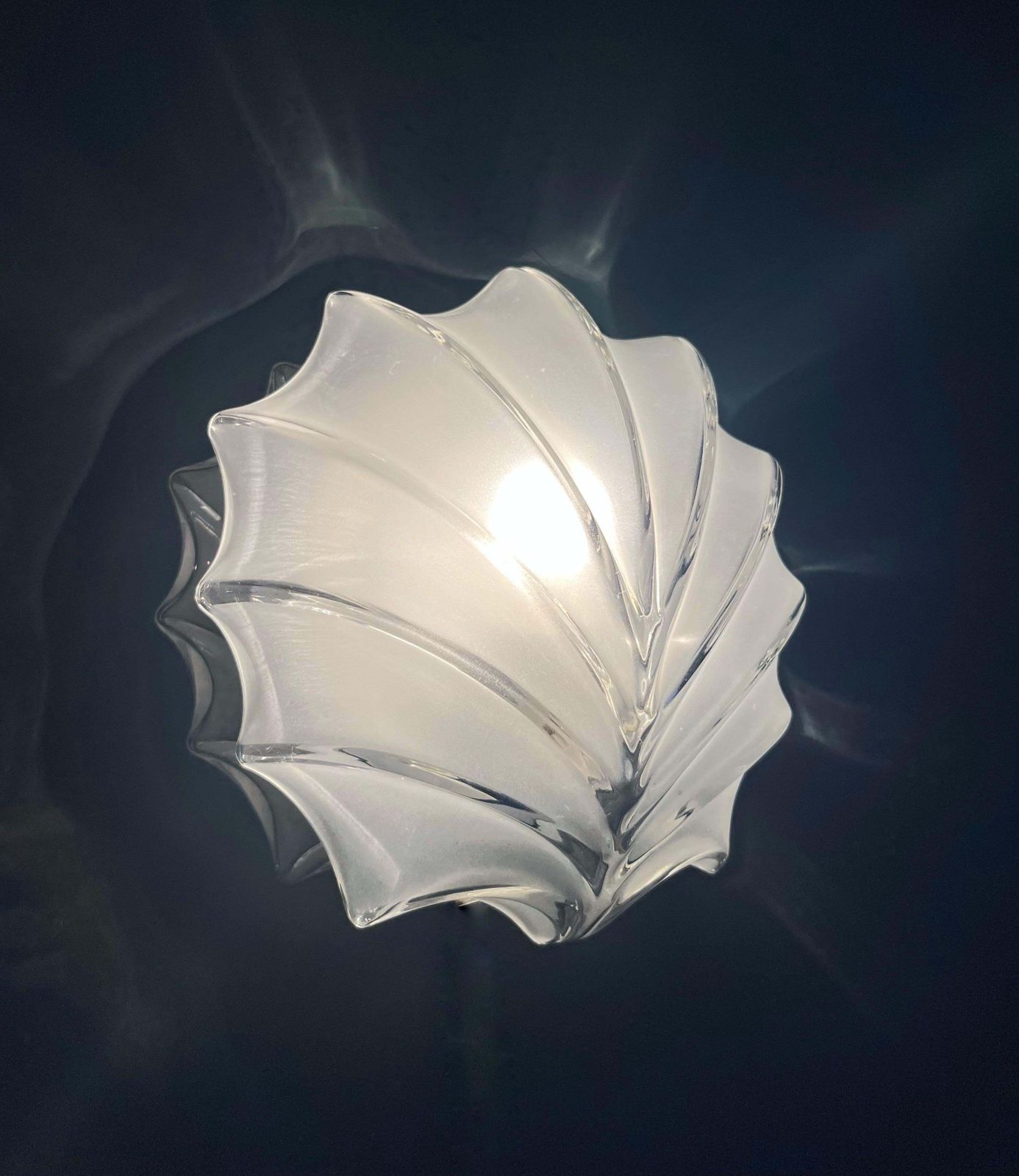 photo vinterior German Mid Century Shell Clear Glass Pair Of Wall Sconces By Hillebrand, 1970s