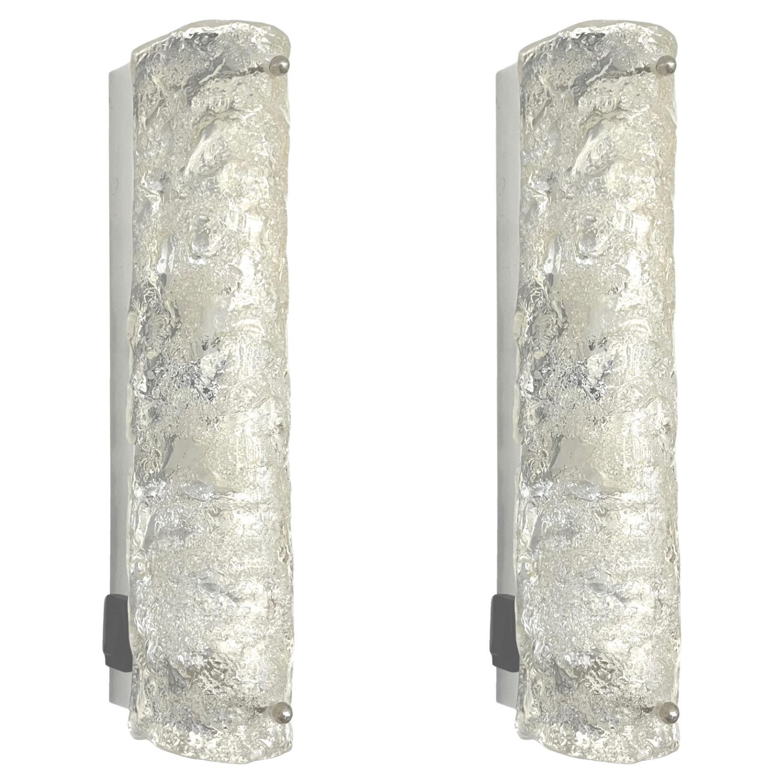 German Midcenturry Pair Of Murano Ice Glass Wall Sconces By Hillebrand, 1970s