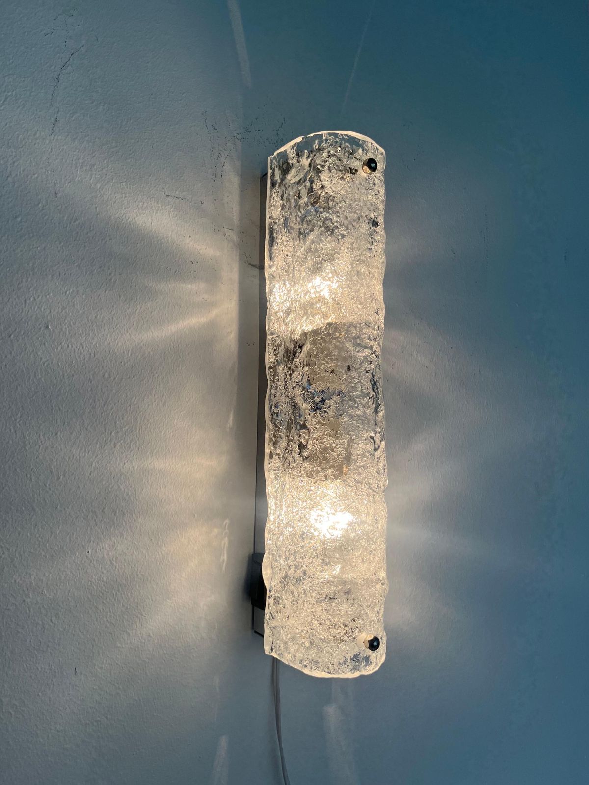 German Midcentury Set Of Three Murano Iceglass Wall Sconces By Hillebrand, 1970s photo vintage
