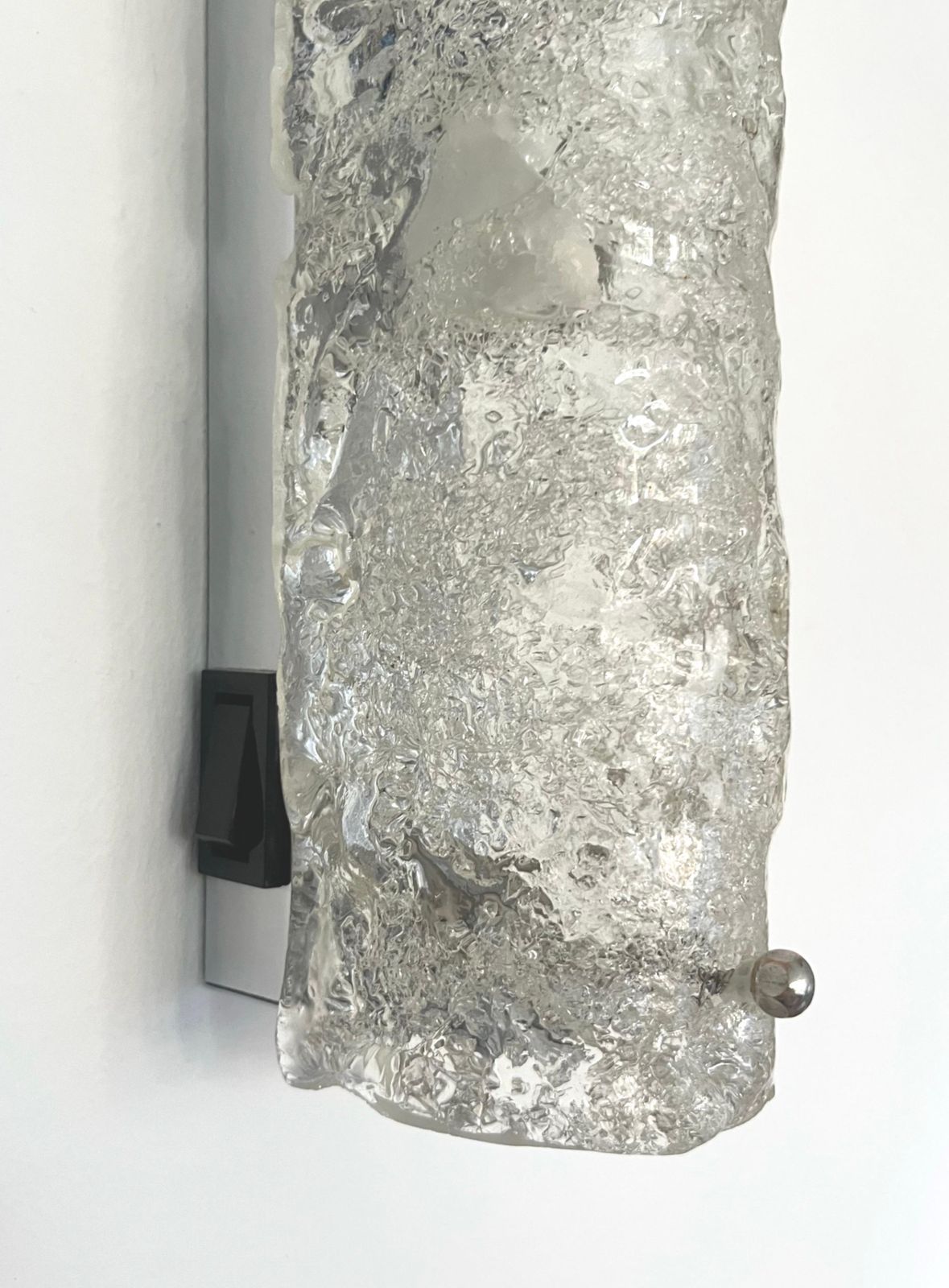 Lighting German Midcentury Set Of Three Murano Iceglass Wall Sconces By Hillebrand, 1970s photo