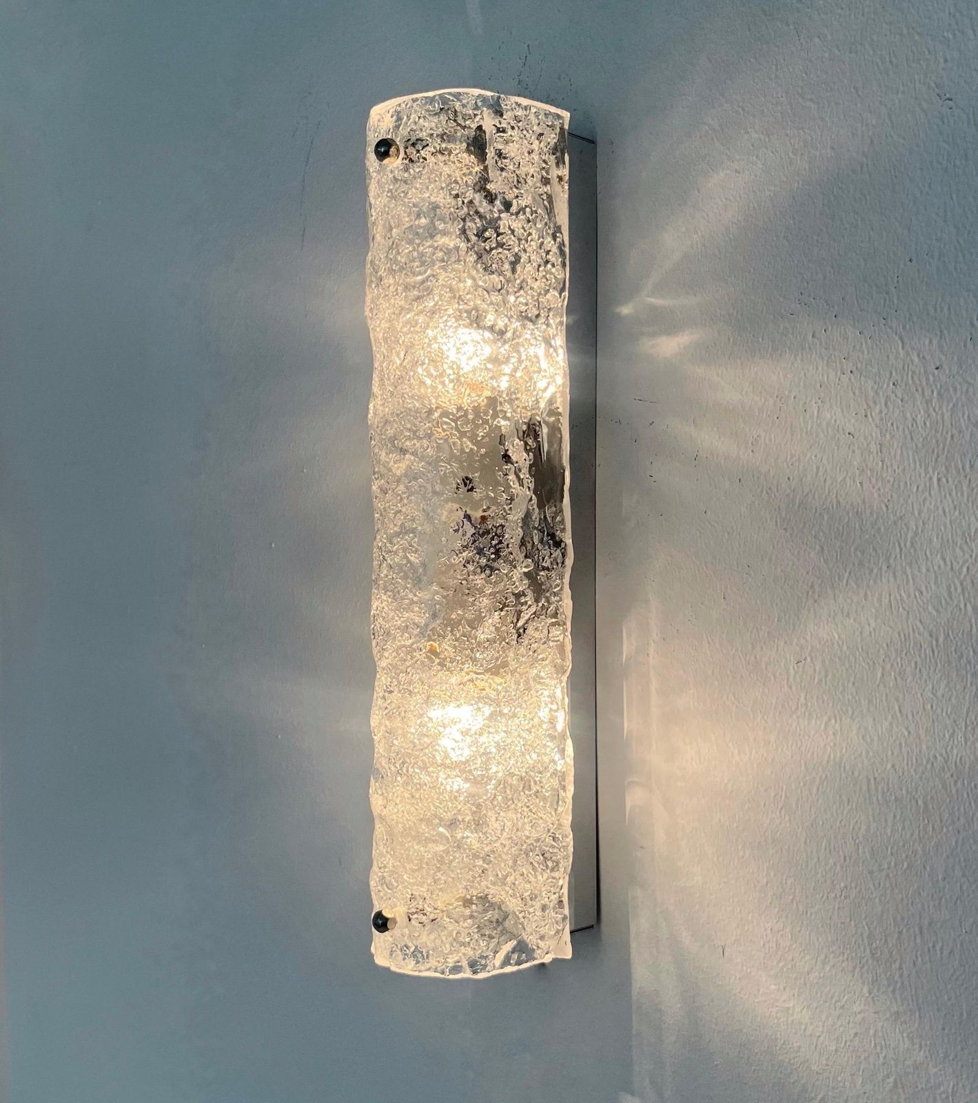 German Midcentury Set Of Four Murano Ice Glass Wall Sconces By Hillebrand, 1970s photo for sale