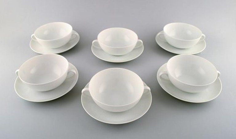 Royal Copenhagen Salto Service, White, Set Of 6 Boullion Cups With Saucers photo furniture