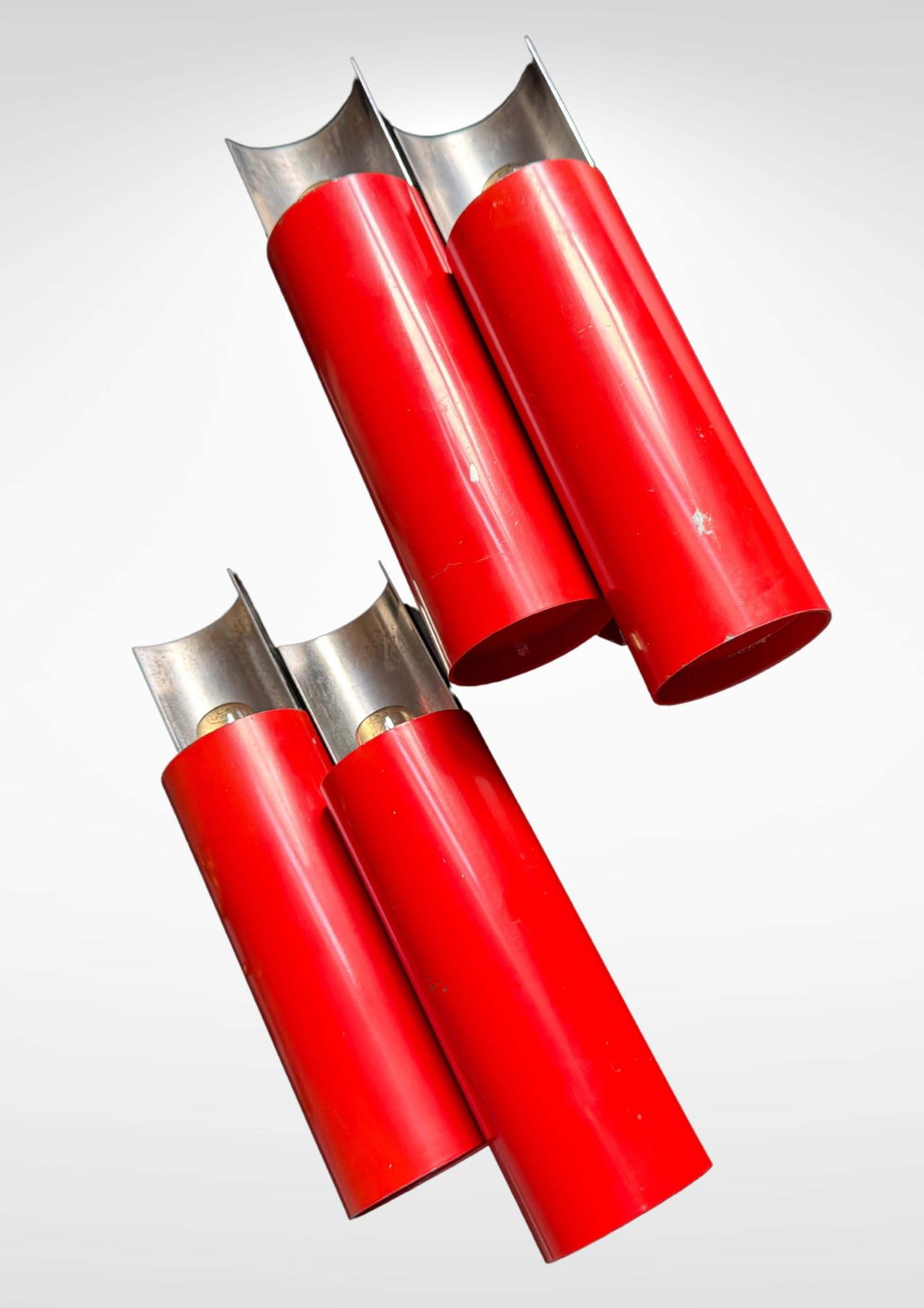 Stilnovo Mod. 2701 Pair Of Wall Sconces In Red Lacquer And Chromed Steel photo buy