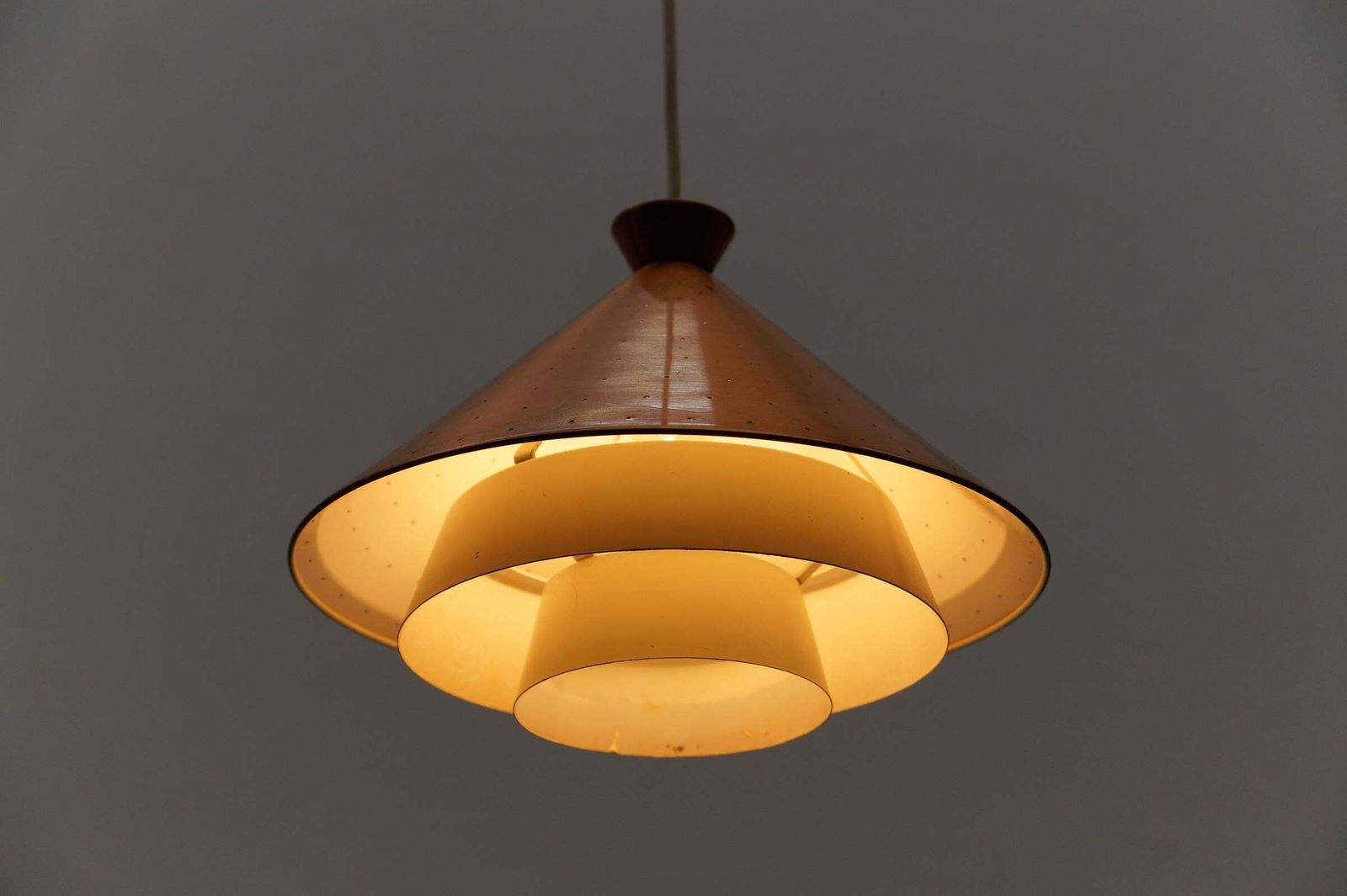 photo for sale Scandinavian Perforated Copper Mid Century Modern Copper Ceiling Lamp, 1960s