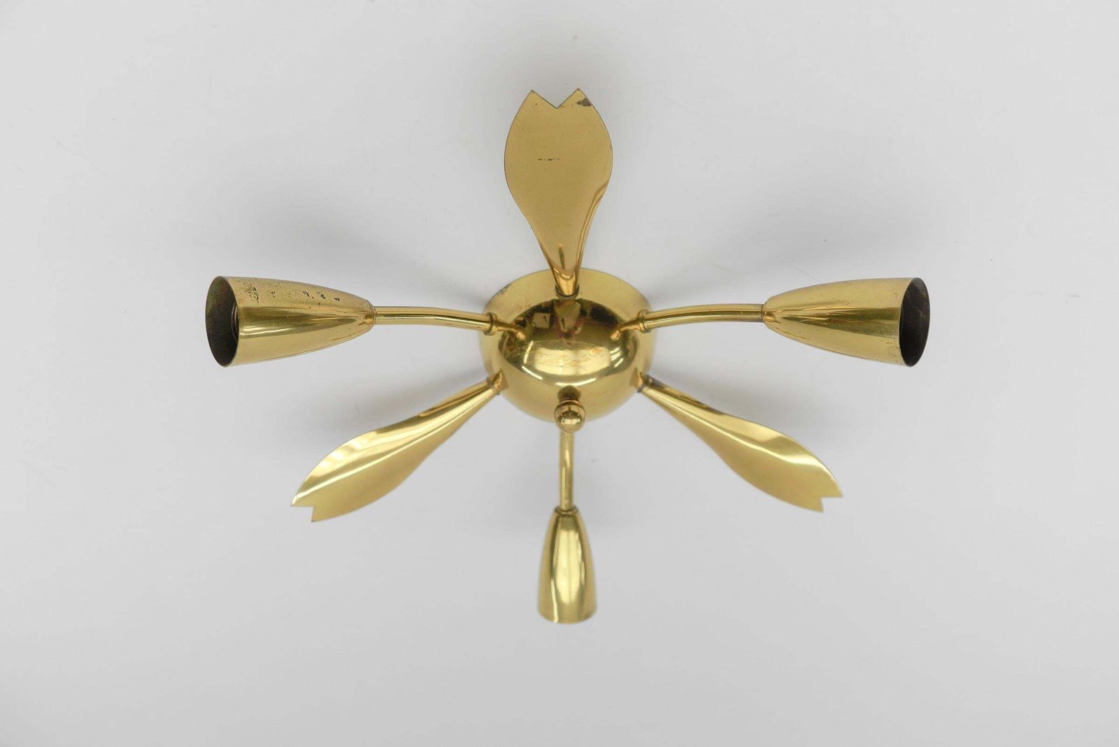 1. Of 4 Mid Century Modern 3 Armed Brass Sputnik Lamp, 1950s Austria photo vinterior