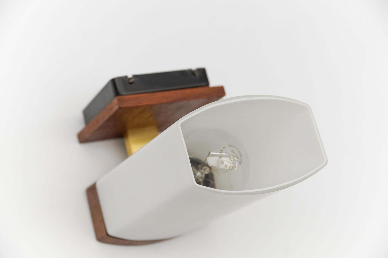 Lighting Teak And Opaline Glass Wall Lamp By Kaiser Leuchten, 1960s photo