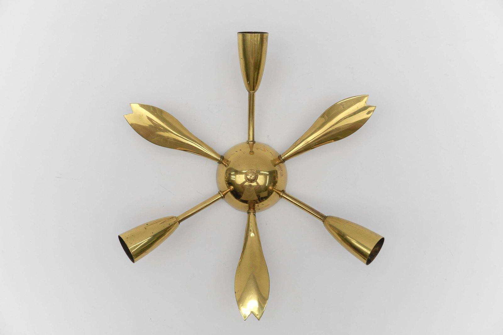 3. Of 4 Mid Century Modern 3 Armed Brass Sputnik Lamp, 1950s Austria photo for sale