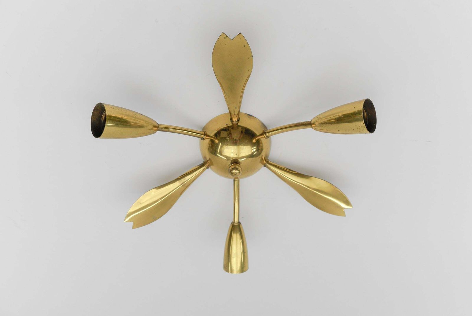 3. Of 4 Mid Century Modern 3 Armed Brass Sputnik Lamp, 1950s Austria photo Lighting