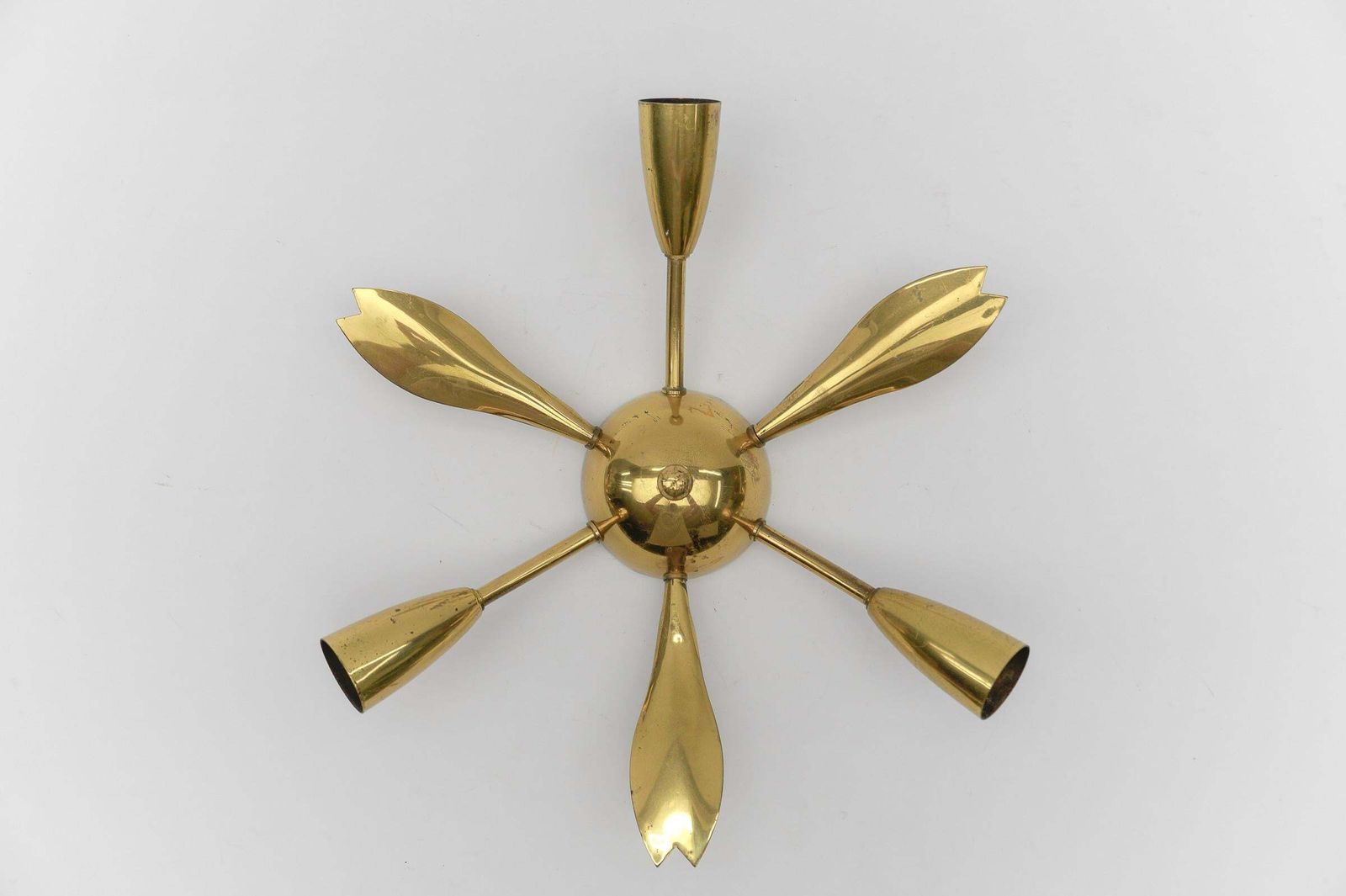 3. Of 4 Mid Century Modern 3 Armed Brass Sputnik Lamp, 1950s Austria photo 722.0