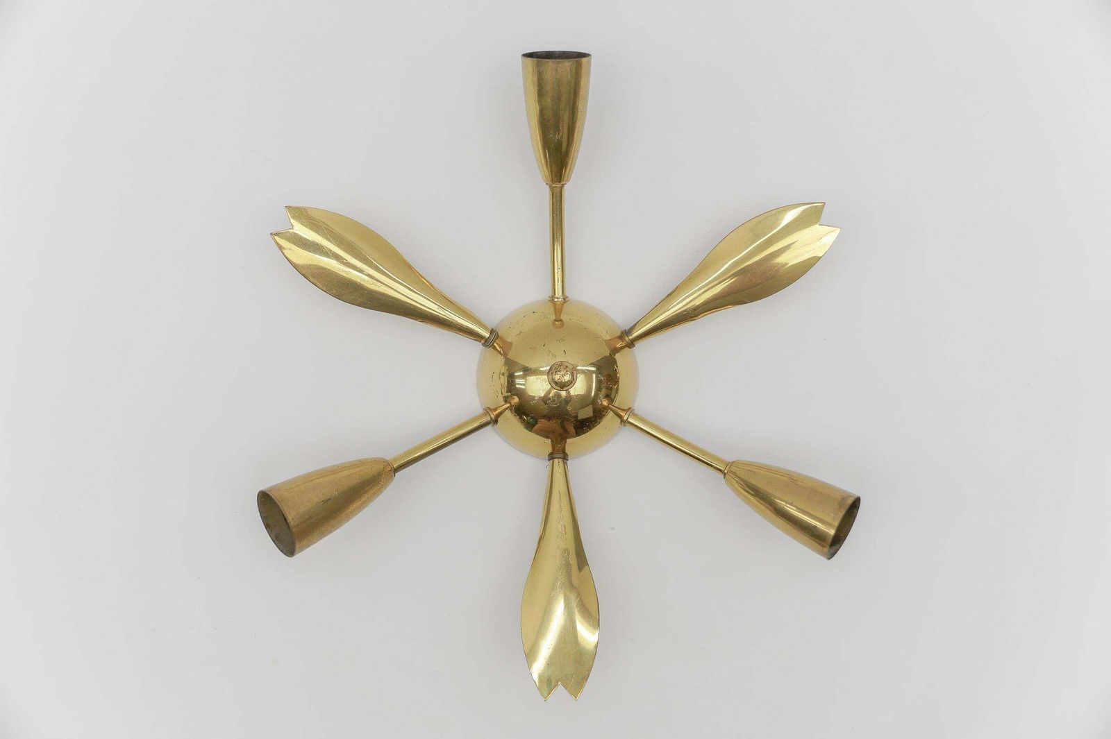 4. Of 4 Mid Century Modern 3 Armed Brass Sputnik Lamp, 1950s Austria photo for sale