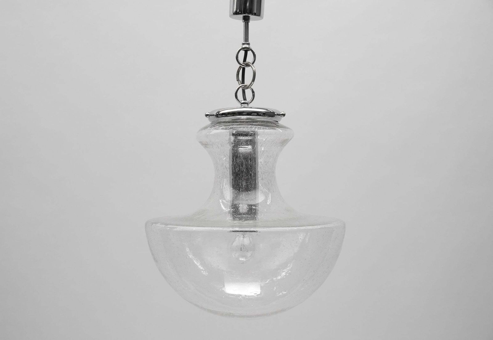 Mid Century Modern Chrome & Bubble Glass Pendant Lamp, 1960s Germany photo for sale