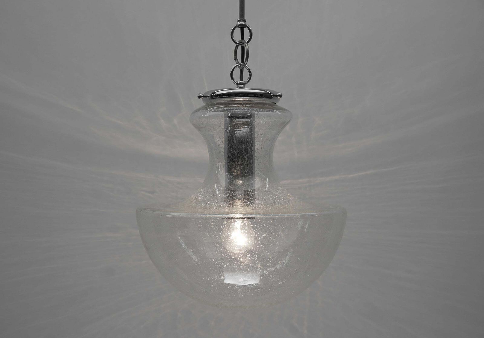 Mid Century Modern Chrome & Bubble Glass Pendant Lamp, 1960s Germany photo Lighting