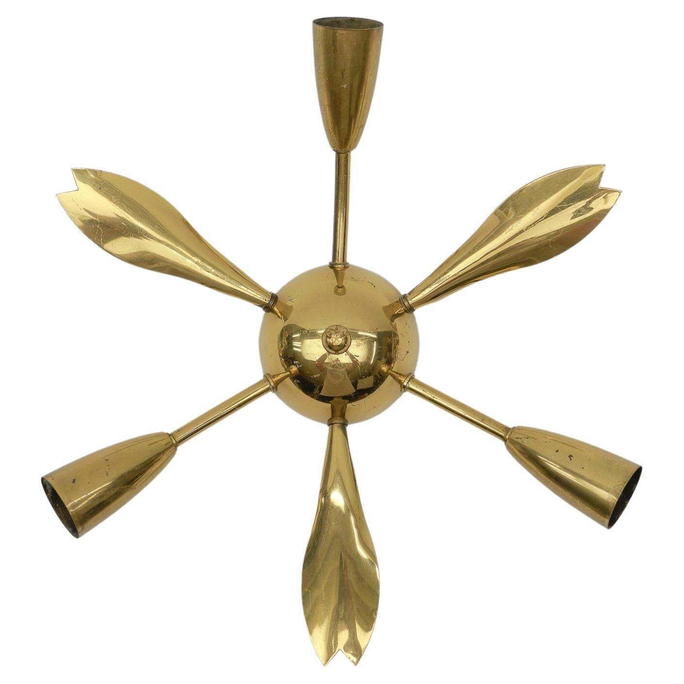 2. Of 4 Mid Century Modern 3 Armed Brass Sputnik Lamp, 1950s Austria