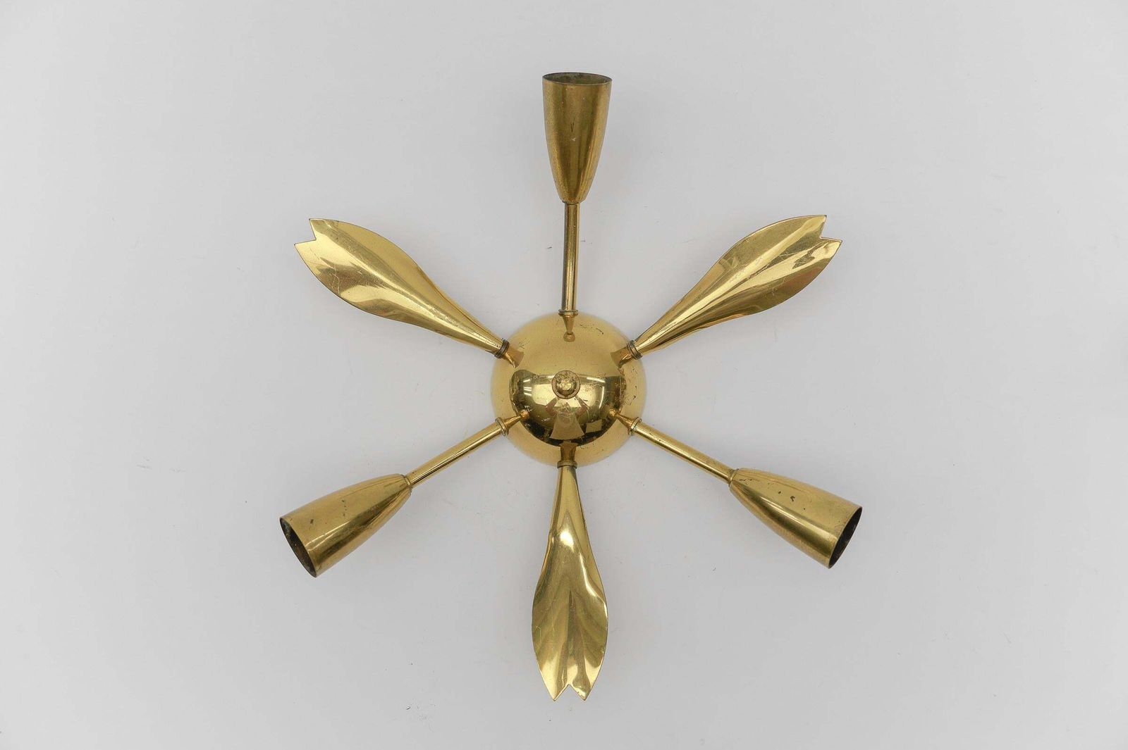 2. Of 4 Mid Century Modern 3 Armed Brass Sputnik Lamp, 1950s Austria photo vinterior
