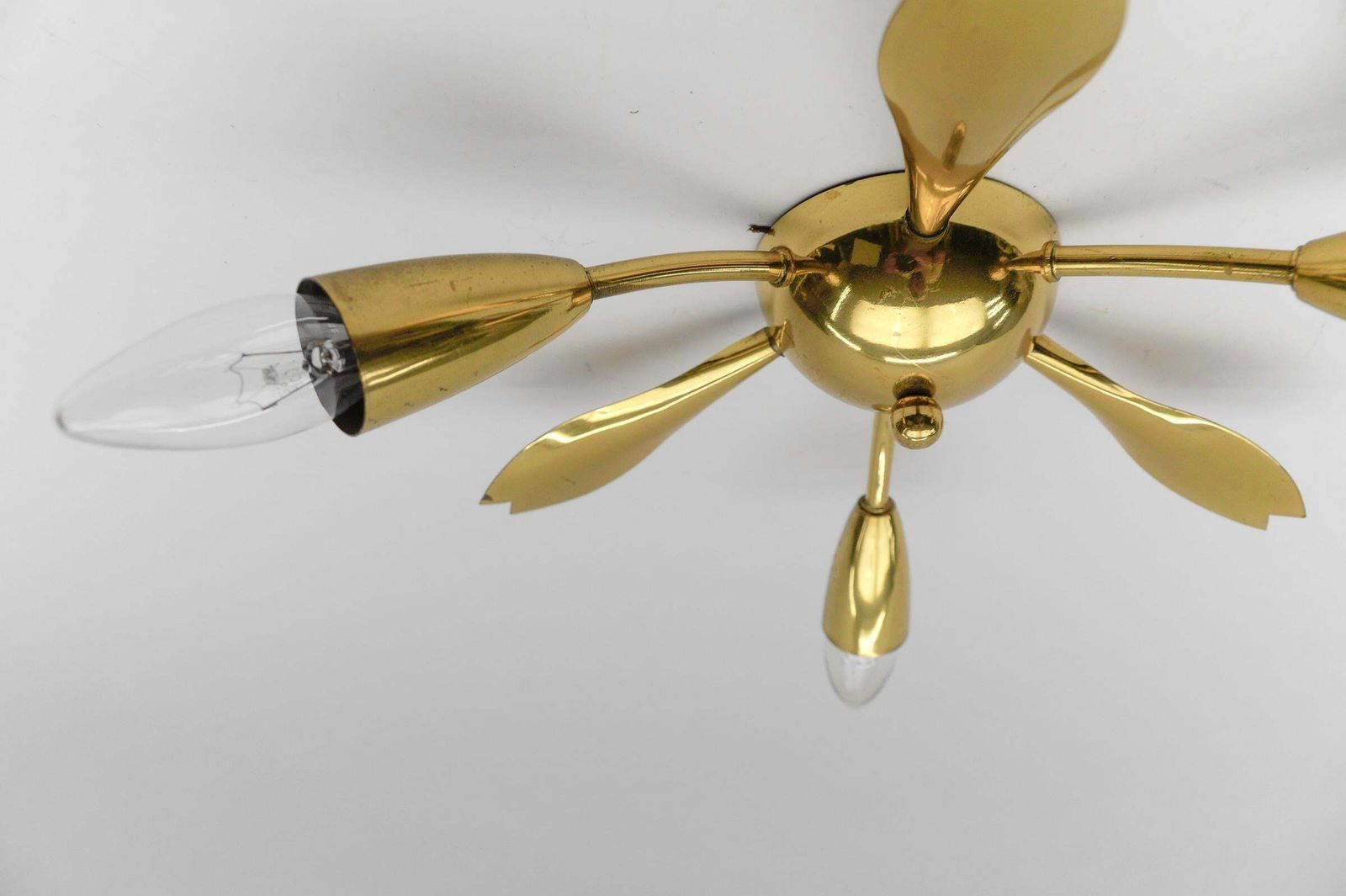 2. Of 4 Mid Century Modern 3 Armed Brass Sputnik Lamp, 1950s Austria photo vintage