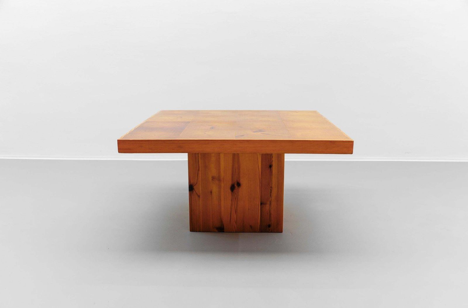 Mid Century Modern Square Pine Wood Coffee Table, Scandinavian Modern 1960s photo for sale